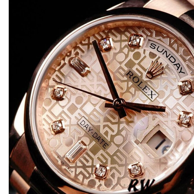 Replica Rolex Day-Date 118209 White Gold Silver Diamond Dial Automatic 36mm Unisex Watch