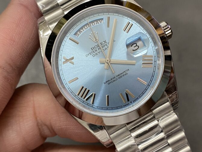 Replica Rolex Day-Date 228206 Ice Blue Quadrant Dial Platinum 40MM Mens Watch