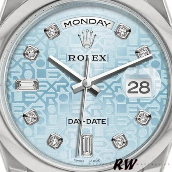 Replica Rolex Day-Date 118206 Ice Blue Diamonds Dial 36mm Unisex Watch