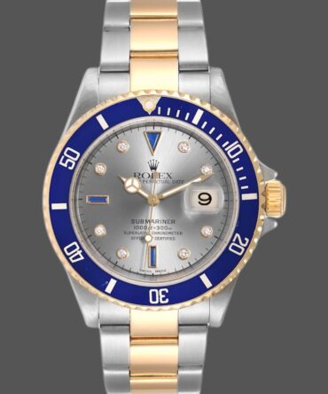 Rolex Submariner 16613 Steel Gold Diamond Sapphire Serti Dial 40mm Mens Replica Watch
