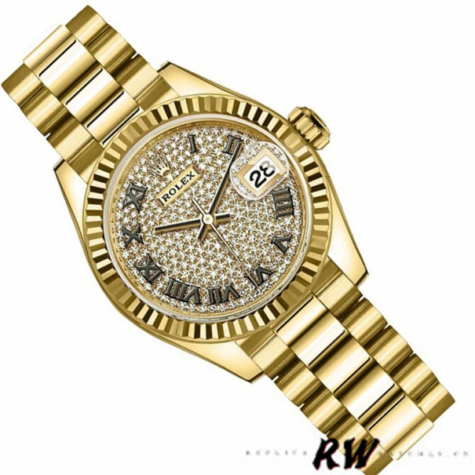 Rolex Datejust 279178 Diamond Pave Dial Fluted Bezel 28mm Lady Replica Watch