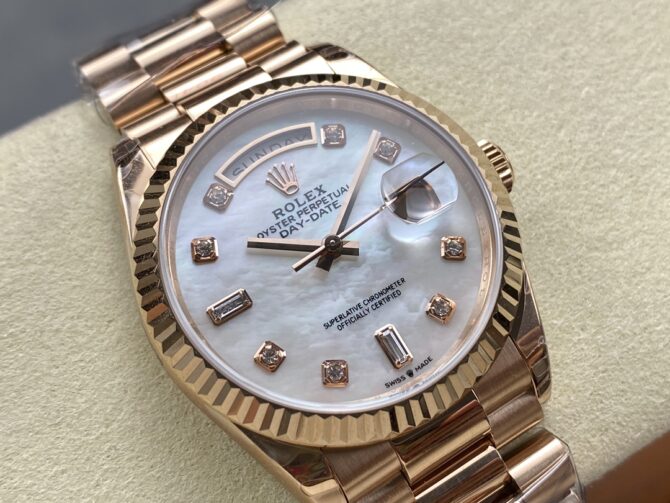Replica Rolex Day-Date 128235 Everose Gold MOP Dial 36MM Unisex Watch