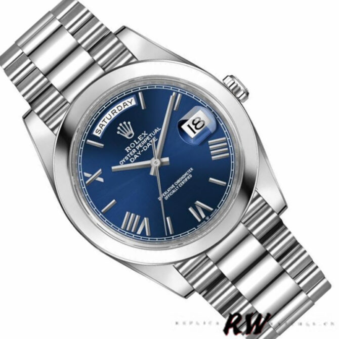 Replica Rolex Day-Date 228206 Blue Roman Numeral Dial Platinum 40MM Mens Watch