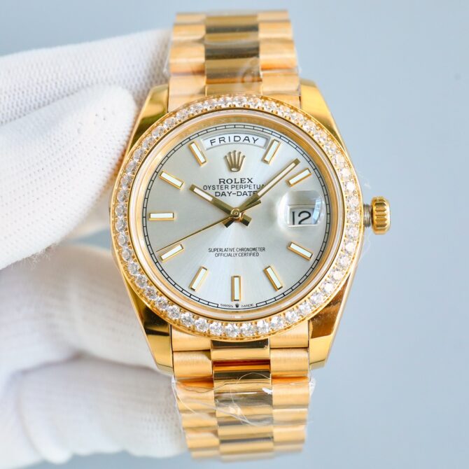 Replica Rolex Day Date 118348 Yellow Gold Black Diamond Dial 36mm Unisex Watch