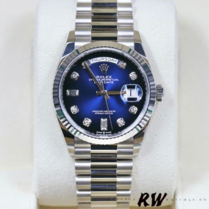Replica Rolex Day-Date 128239 Blue Ombre Diamond Dial 36MM Unisex Watch