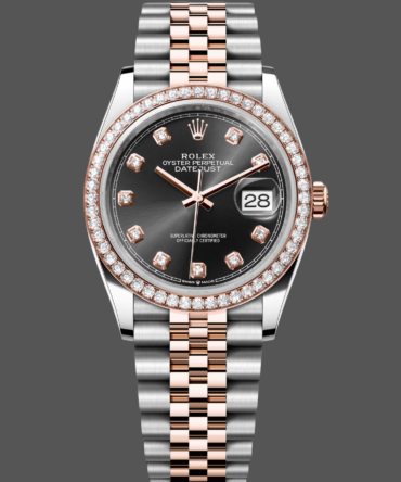 Rolex Datejust 36 Steel & Everose Gold Black Dial Diamond Bezel m126281rbr 0007