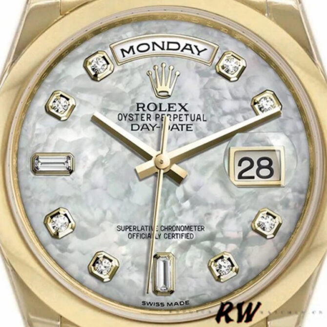 Replica Rolex Day-Date 118208 Mother of Pearl Diamond Dial 36mm Unisex Watch