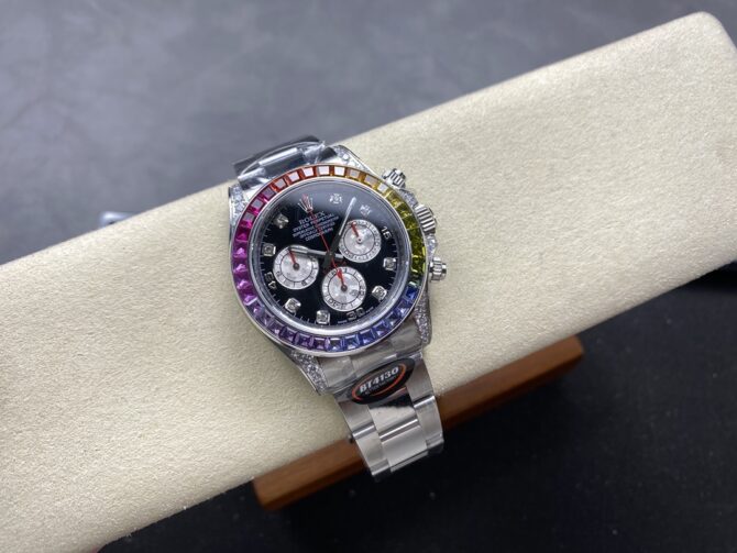 Rolex Daytona 116599RBOW Rainbow White Gold Black Dial Sapphire Bezel