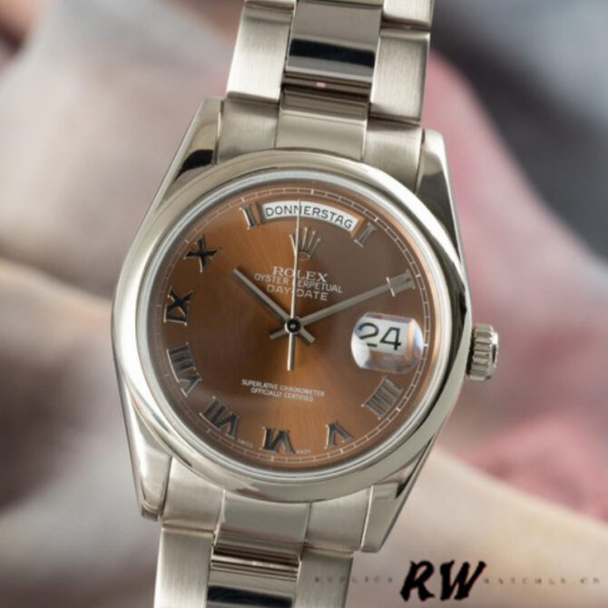 Replica Rolex Day-Date 118209 White Gold Copper Brown Dial 36mm Unisex Watch