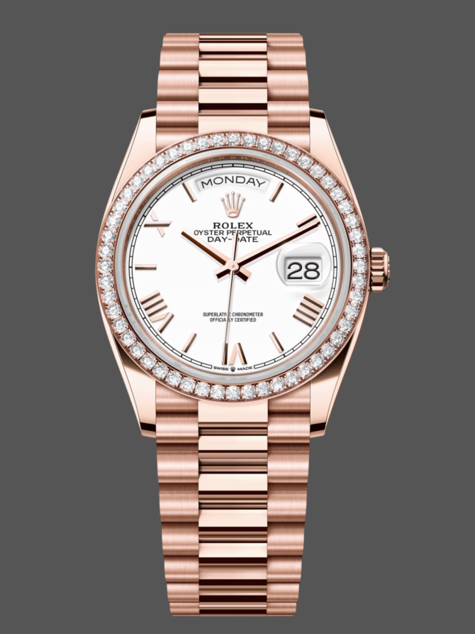 Replica Rolex Day-Date 128345RBR White Dial Everose Gold 36MM Unisex Watch