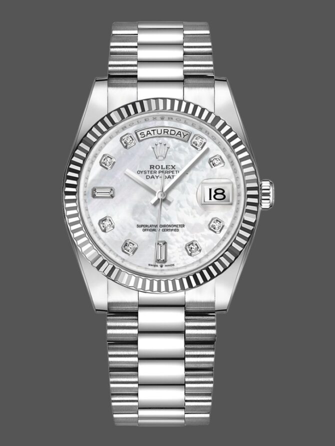 Replica Rolex Day-Date 128239 White Gold Mother of Pearl Dial 36MM Unisex Watch