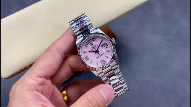Replica Rolex Day-Date 128239 White Gold Pink Opal Dial 36MM Unisex Watch