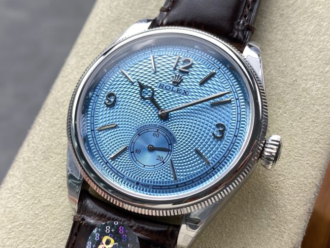 Rolex 1908 52506 0002 Ice Blue Dial Brown Leather Strap 39 mm Replica Watch