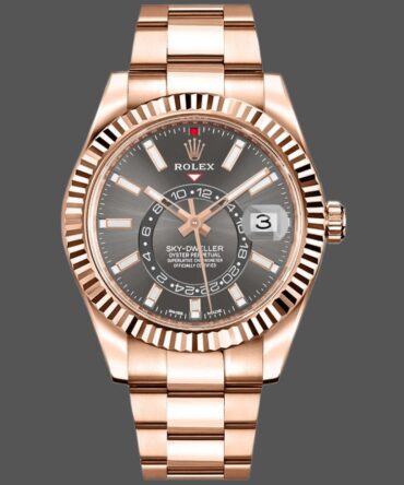 Rolex Sky-Dweller 326935 Everose Gold Dark Rhodium Stick Dial 42mm Mens Replica Watch