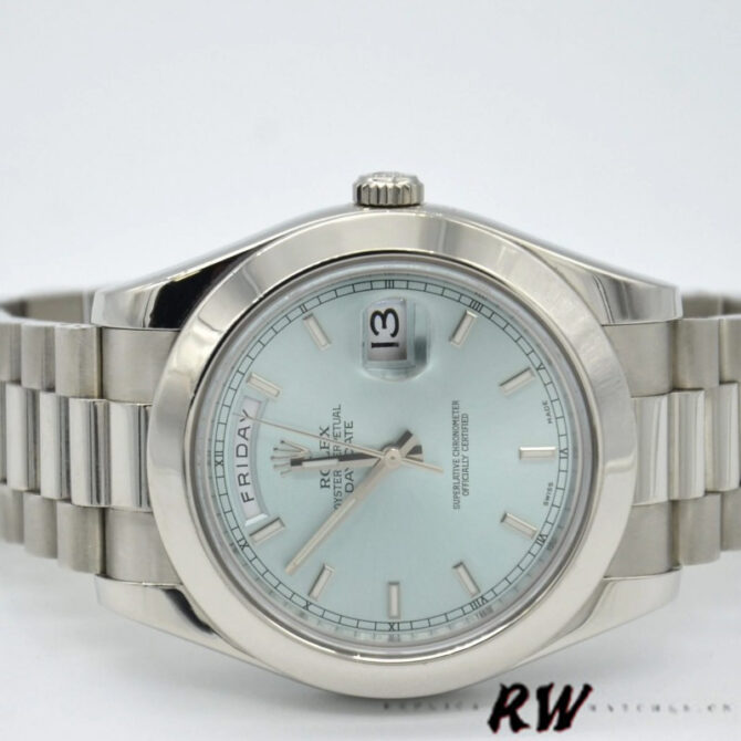 Replica Rolex Day-Date 218206 Ice Blue Roman Numeral Dial Platinum 41MM Mens Watch