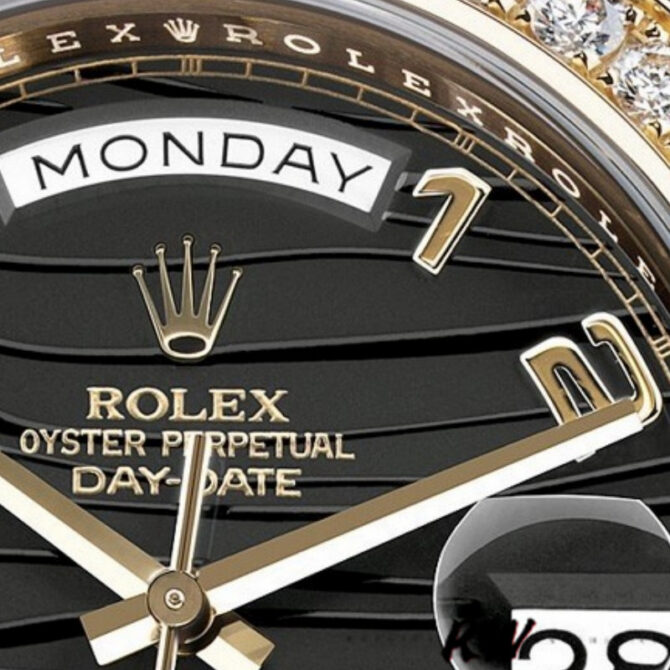 Replica Rolex Day-Date 218348 Wave Black Dial 41MM Mens Watch