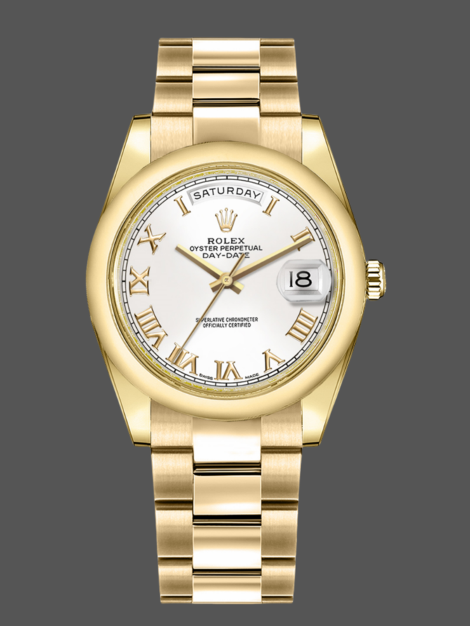 Replica Rolex Day-Date 118208 White Roman Dial Roman Numerals 36mm Unisex Watch