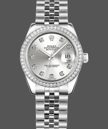Rolex Datejust 178384 Silver Diamonds Dial Diamond Bezel 31MM Lady Replica Watch