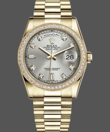 Replica Rolex Day-Date 118348 Silver Diamond Dial 36mm Unisex Watch