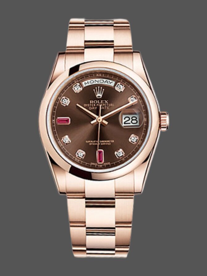 Replica Rolex Day-Date 118205 Chocolate Brown Dial 36mm Unisex Watch