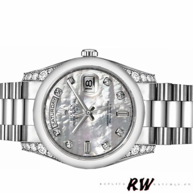 Replica Rolex Day-Date 118296 Platinum MOP White Dial Diamond 36mm Unisex Watch