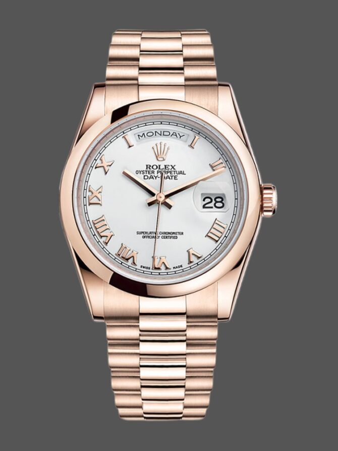 Replica Rolex Day-Date 118205 Everose Gold White Dial 36mm Unisex Watch