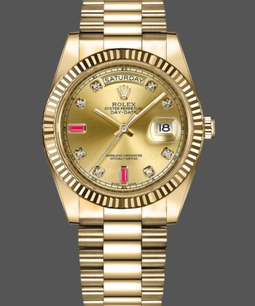 Replica Rolex Day-Date 218238 Champagne Ruby Dial Yellow Gold 41MM Mens Watch
