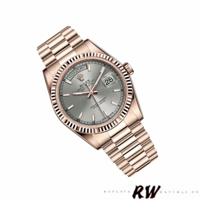 Replica Rolex Day-Date 118235 Rhodium Grey Dial Rose Gold 36mm Unisex Watch
