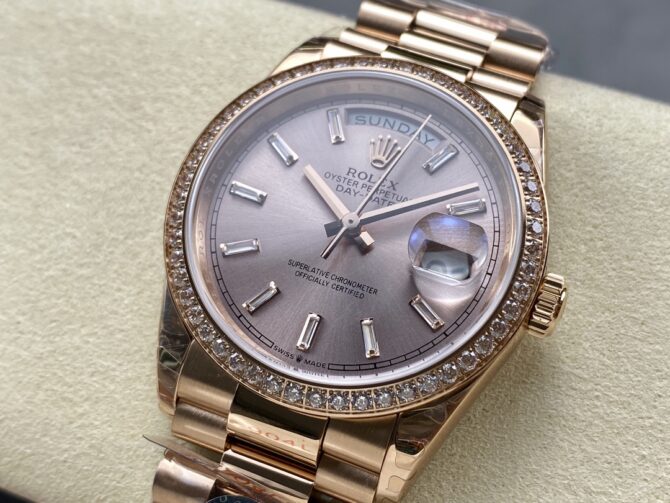 Replica Rolex Day-Date 228345RBR 0007 Sundust Diamond Dial Diamond Bezel 40mm Mens Watch