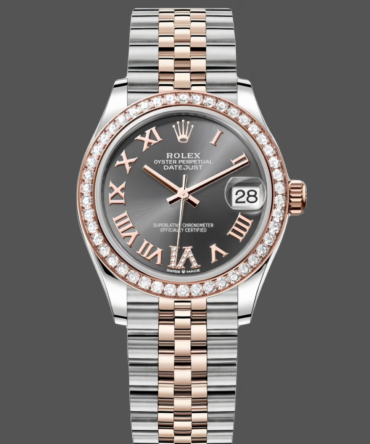 Rolex Datejust Lady 31 Rose Gold Steel Slate Roman Diamond VI Dial & Diamond Bezel Jubilee Bracelet 278381RBR