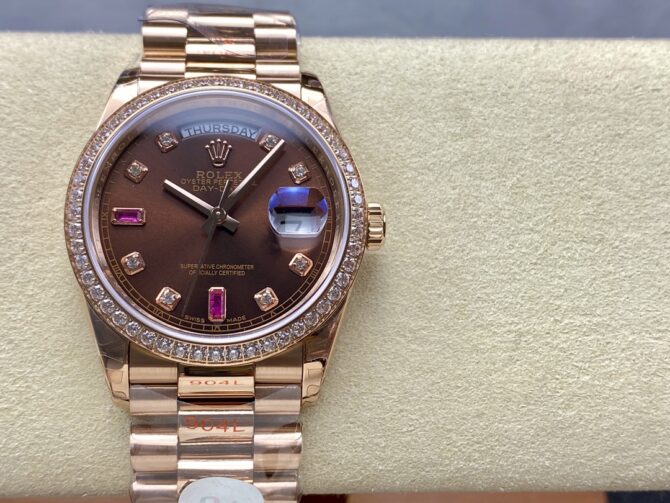 Replica Rolex Day-Date 118235 Rose Gold Chocolate Brown Dial 36mm Unisex Watch