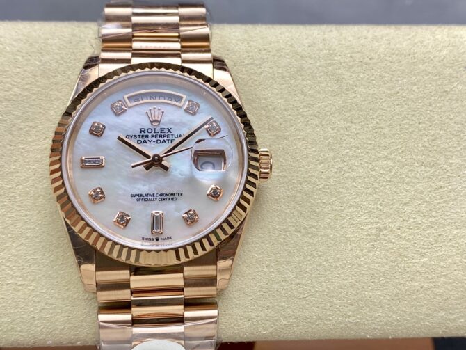 Replica Rolex Day-Date 128235 Everose Gold MOP Dial 36MM Unisex Watch