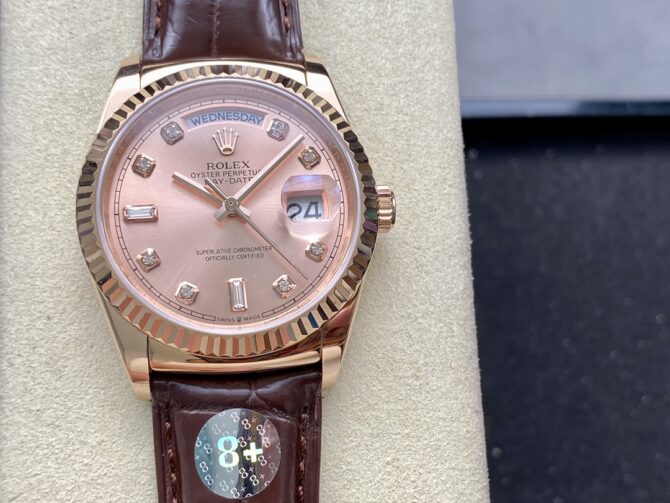 Replica Rolex Day Date 36 Yellow Gold Case 118135 0101 Brown Leather Watch