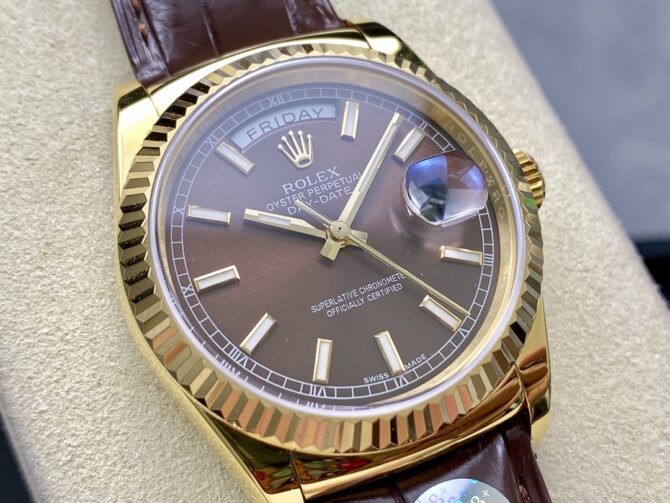 Replica Rolex Day Date 36 Yellow Gold Chocolate Dial 118138 0005 Leather Watch
