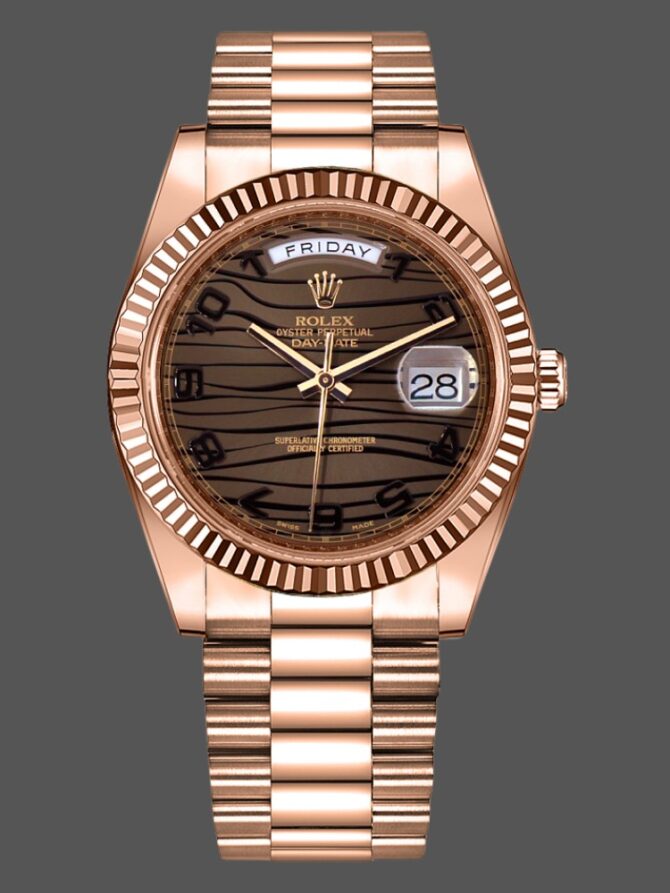 Replica Rolex Day-Date 218238 Champagne Ruby Dial Yellow Gold 41MM Mens Watch