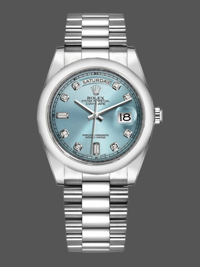 Replica Rolex Day-Date 118208 champagne dial with gold indexes 36mm Unisex Watch