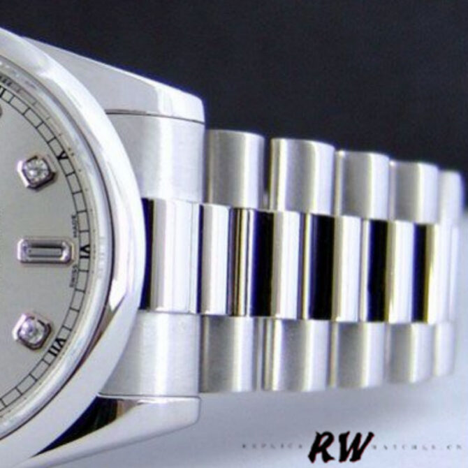 Replica Rolex Day-Date 118206 Silver Diamond Dial Platinum 36mm Unisex Watch