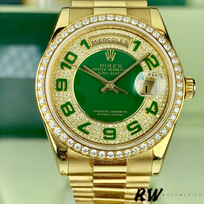 Replica Rolex Day-Date 118338 Yellow gold Silver dial 36mm Unisex Watch