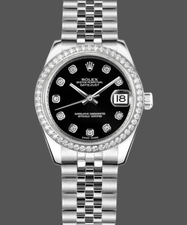 Rolex Datejust 178384 Diamond Bezel Black Diamond Dial 31MM Lady Replica Watch