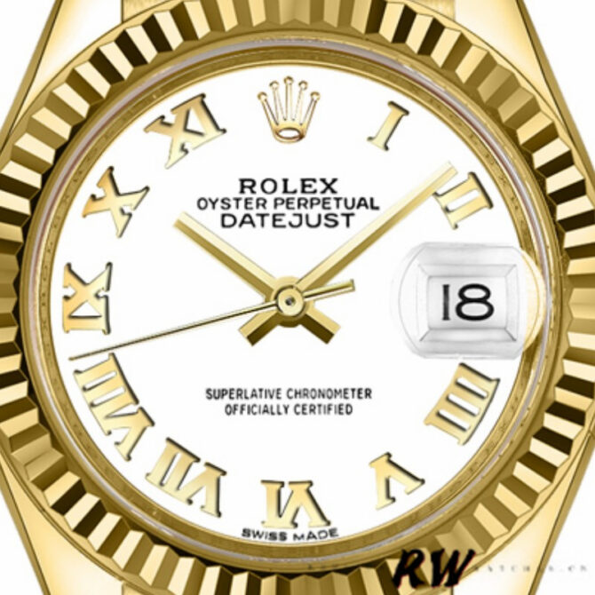 Rolex Datejust 279178 White Roman Dial Yellow Gold 28mm Lady Replica Watch