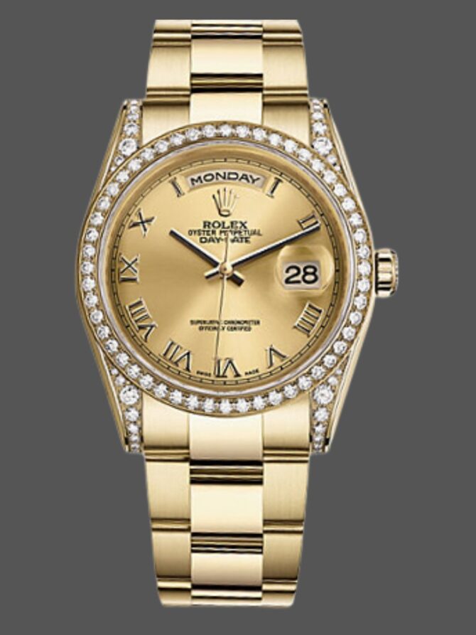 Replica Rolex Day-Date 118388 Champagne Roman Numeral Dial 36MM Unisex Watch