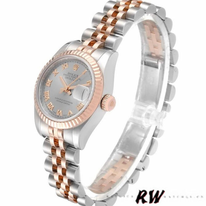 Rolex Datejust 179171 Grey Roman Numeral Dial Fluted Bezel 26MM Lady Replica Watch