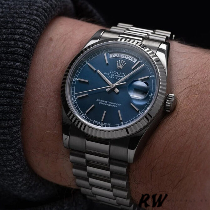 Replica Rolex Day-Date 118239 White Gold Blue Dial 36mm Unisex Watch
