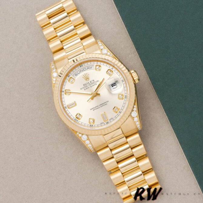 Replica Rolex Day-Date 118338 Yellow gold Silver dial 36mm Unisex Watch