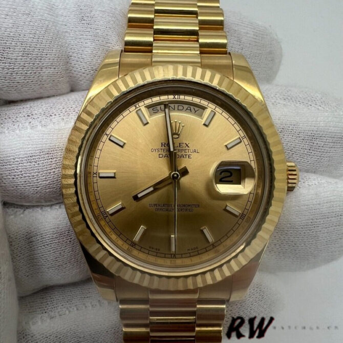 Replica Rolex Day-Date 218238 Champagne Index Dial Yellow Gold 41MM Mens Watch