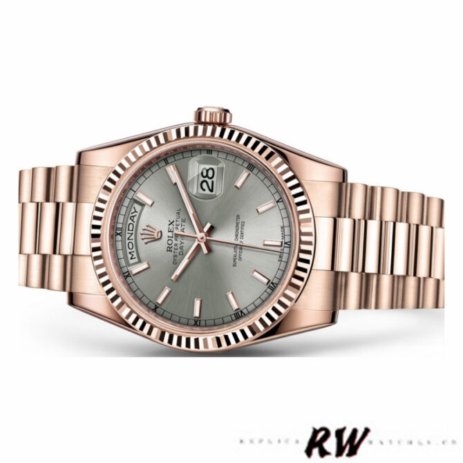 Replica Rolex Day-Date 118235 Rhodium Grey Dial Rose Gold 36mm Unisex Watch