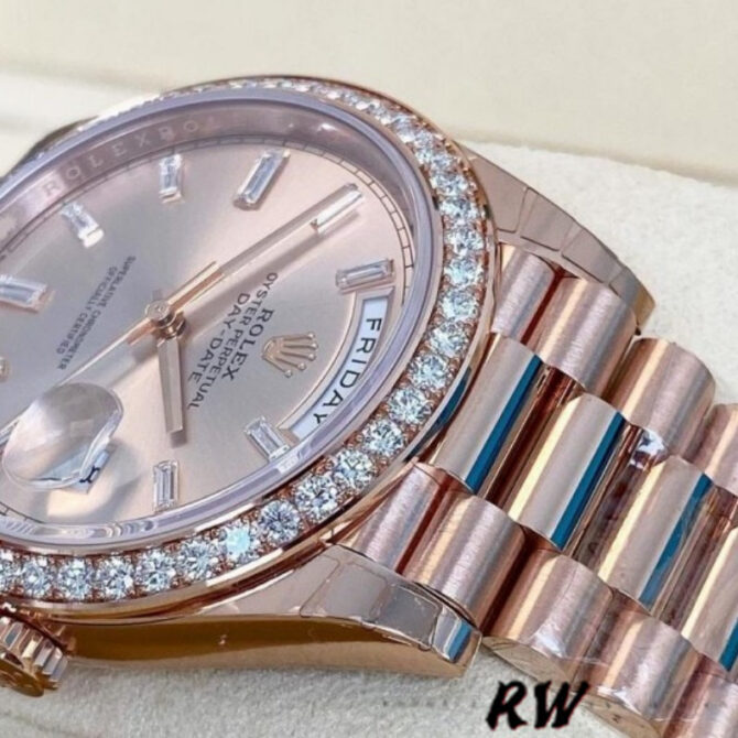 Replica Rolex Day-Date 228345RBR 0007 Sundust Diamond Dial Diamond Bezel 40mm Mens Watch