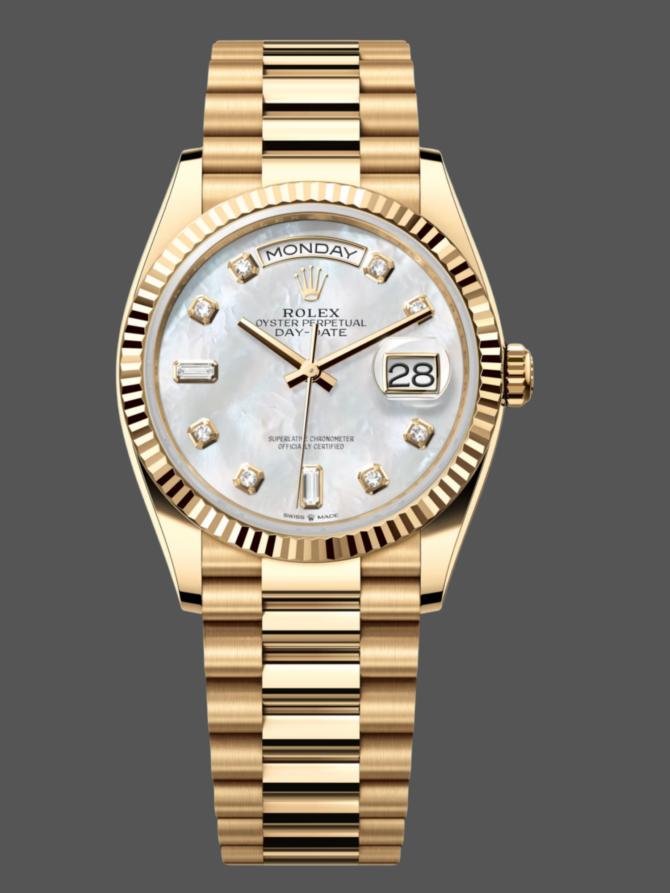 Replica Rolex Day Date 36mm Yellow Gold 128238 0011 MOP Diamond