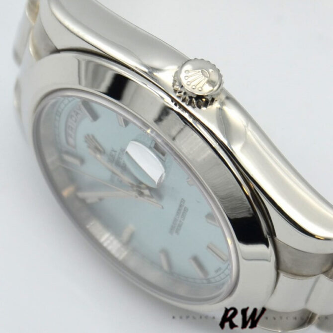 Replica Rolex Day-Date 218206 Ice Blue Roman Numeral Dial Platinum 41MM Mens Watch