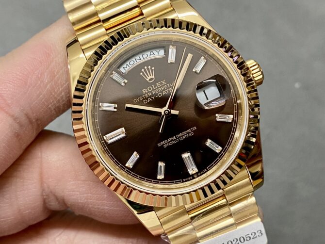 Replica Rolex Day-Date 228238 Black Diamond Dial Fluted Bezel 40mm Mens Watch